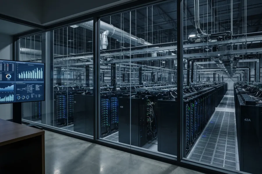 What is a neocloud illustrated by a modern AI data center with high-performance computing infrastructure