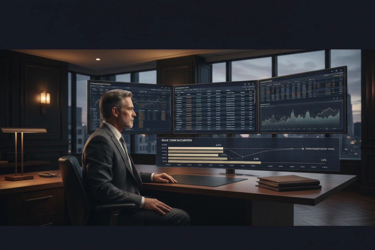 What is reinvestment risk illustrated by an investor reviewing bond maturities and changing future yields.