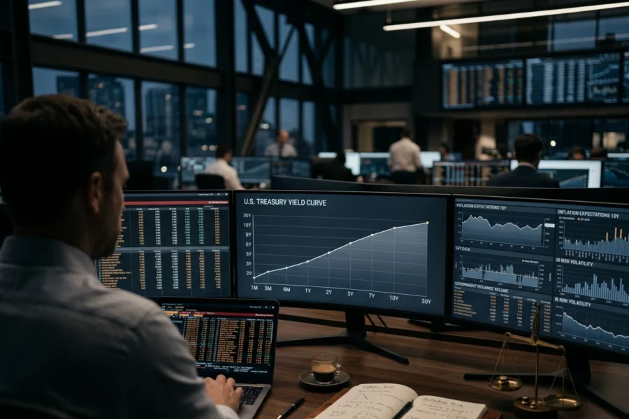 What is the term premium illustrated by an investor analyzing the U.S. Treasury yield curve and long-term market risks.