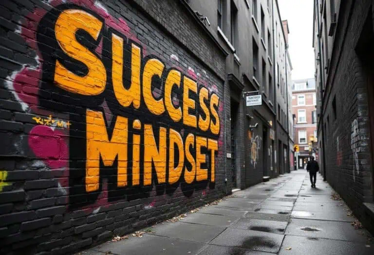 A street wall in an alley with success mindset written onto it
