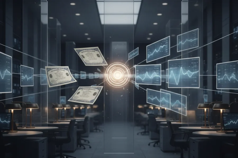 What is a Treasury buyback illustrated by Treasury securities being repurchased within a financial market system.